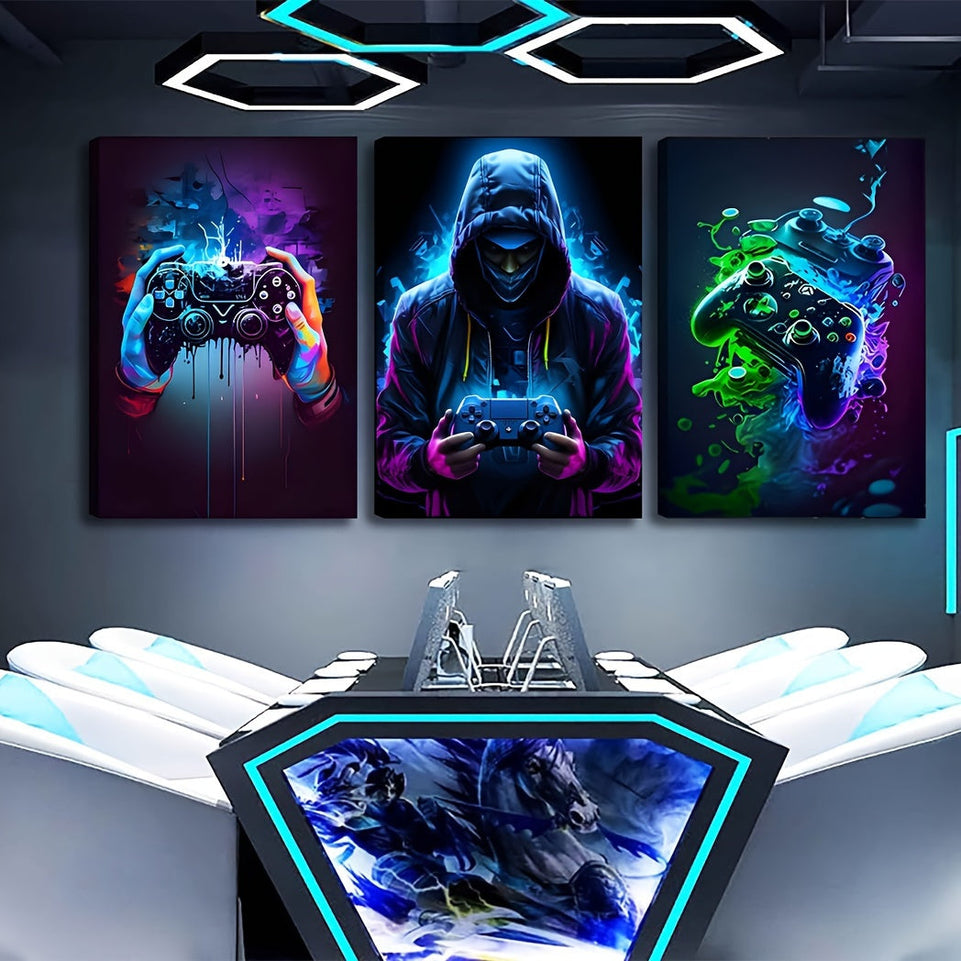 3pcs Retro Gaming Canvas Art Set - Colorful Neon Gamepad Watercolor Posters, Unframed Wall Decor for Boys' & Youngsters' Rooms https://www.temu.com/search_result.html?search_key=601099588585525