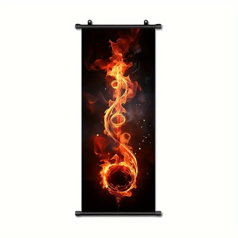 1pc Music Hanging Scrolls Painting, Flame Guitar Wall Art Poster, Artwork Wall Painting For Bathroom Bedroom Living Room Wall Decor, Home Decoration, Aesthetic Room Decor, 16inch * 39inch June Wall Art