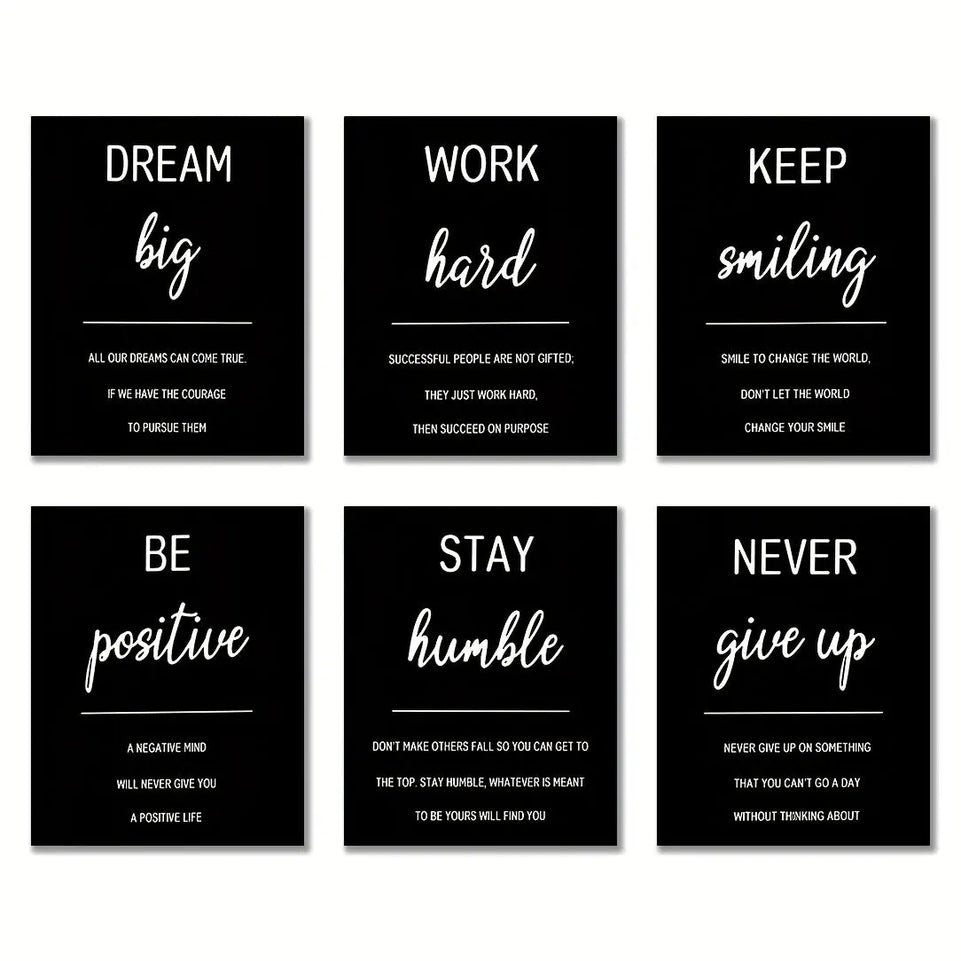 6pcs Inspirational Quote Wall Art Set - Frameless Motivational Posters for Office, Living Room & Bedroom Decor June Wall Art