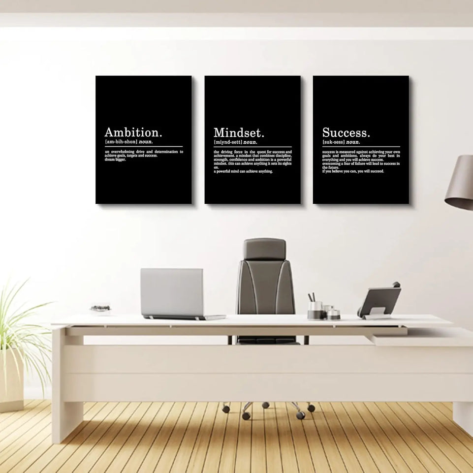 Inspirational Canvas Painting Wall Art -EPHANY ART,Mindset Quotes Prints, Success Framed Entrepreneur Poster Positive Quotes Wall Poster for Home Office Workplace (M-3pcs,12x16inchx3pcs) https://www.amazon.com/dp/B0B3J9L4QY
