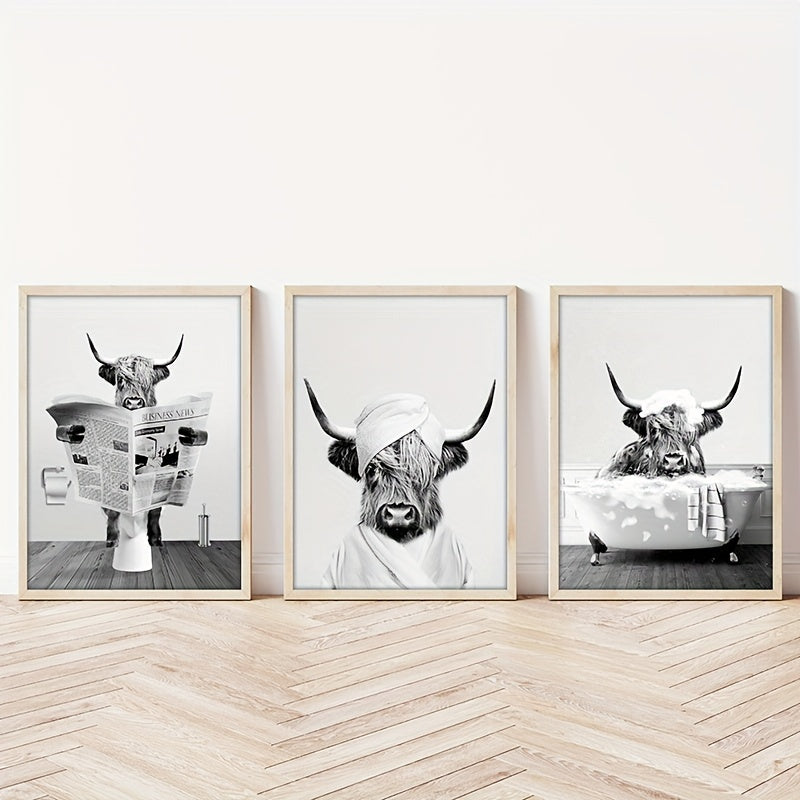 3pcs/set Funny Highland Cow Wall Art In Bathtub, Black And White Canvas Cow In Bathroom Picture, Humor Animals Bathroom Artwork Prints Rustic Farmhouse Style Wall Decor For Living Room,Bedroom, Kids Bathroom Decor, 12x16 Inch, No Frame https://www.temu.com/search_result.html?search_key=601099514837992