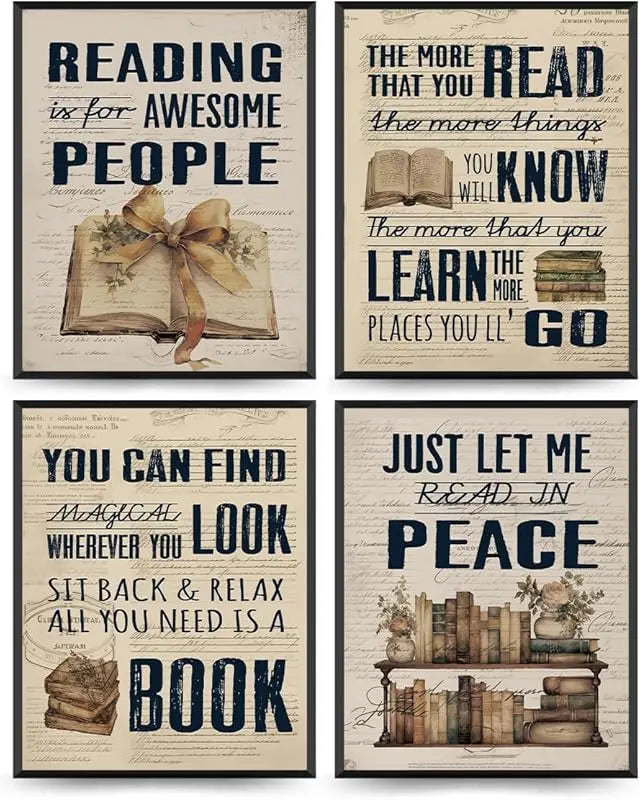 PLKMN Vintage Book Art Wall Decor 8x10, Book Club Decorations, Library Decor, Retro Floral Book Wall Art for Reading Room Classroom Nursery, Book Lovers Gifts, Set of 4 Unframed https://www.amazon.com/dp/B0CZQ3KRK9