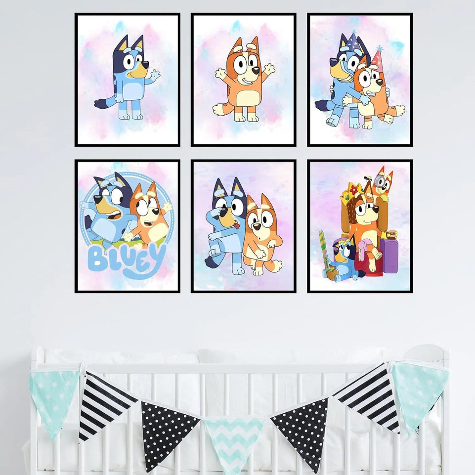 BigWig Prints Bluey Poster - Bluey Room Decor, Posters for Boys Room, Kids Wall Art for Bedroom, Toddler Wall Art, Cartoon Artwork for Nursery Decor, Kids Cartoon Prints - Set of 6 (8x10”) Unframed https://www.amazon.com/dp/B0CMDGDXH7
