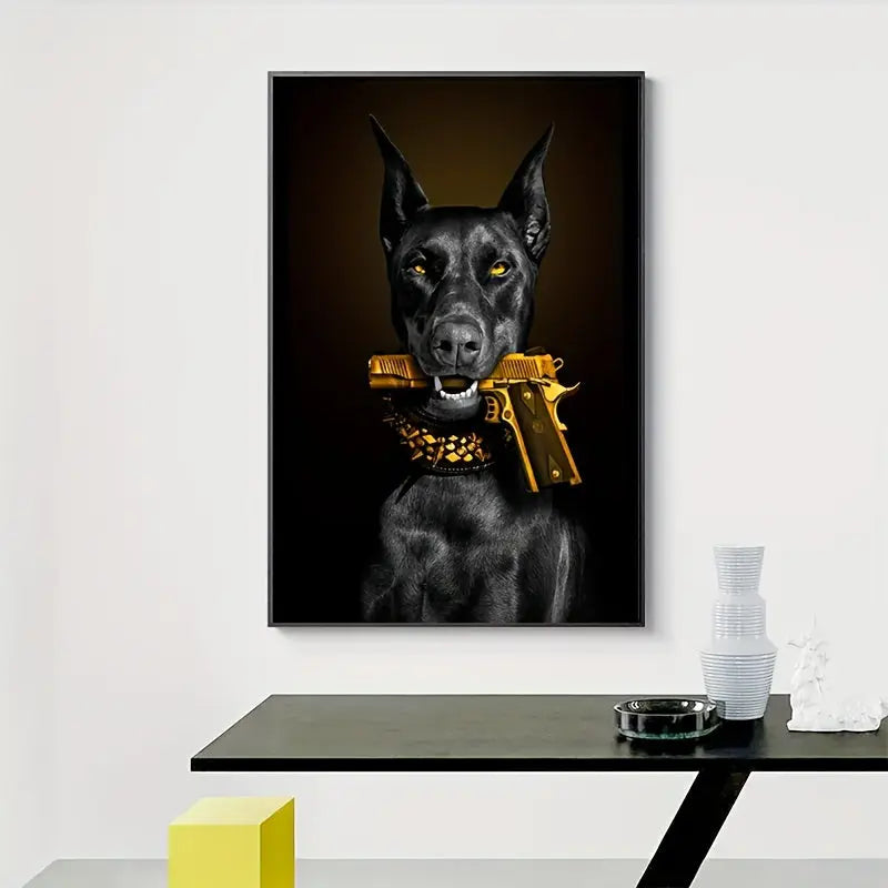 Modern Art Black Rubin Lion Dog Oil Painting Canvas Poster - 1pc Luxury Animal Wall Art for Bedroom Living Room Corridor - Fall Decor, Wall Decor, Room Decoration, No Frame June Wall Art