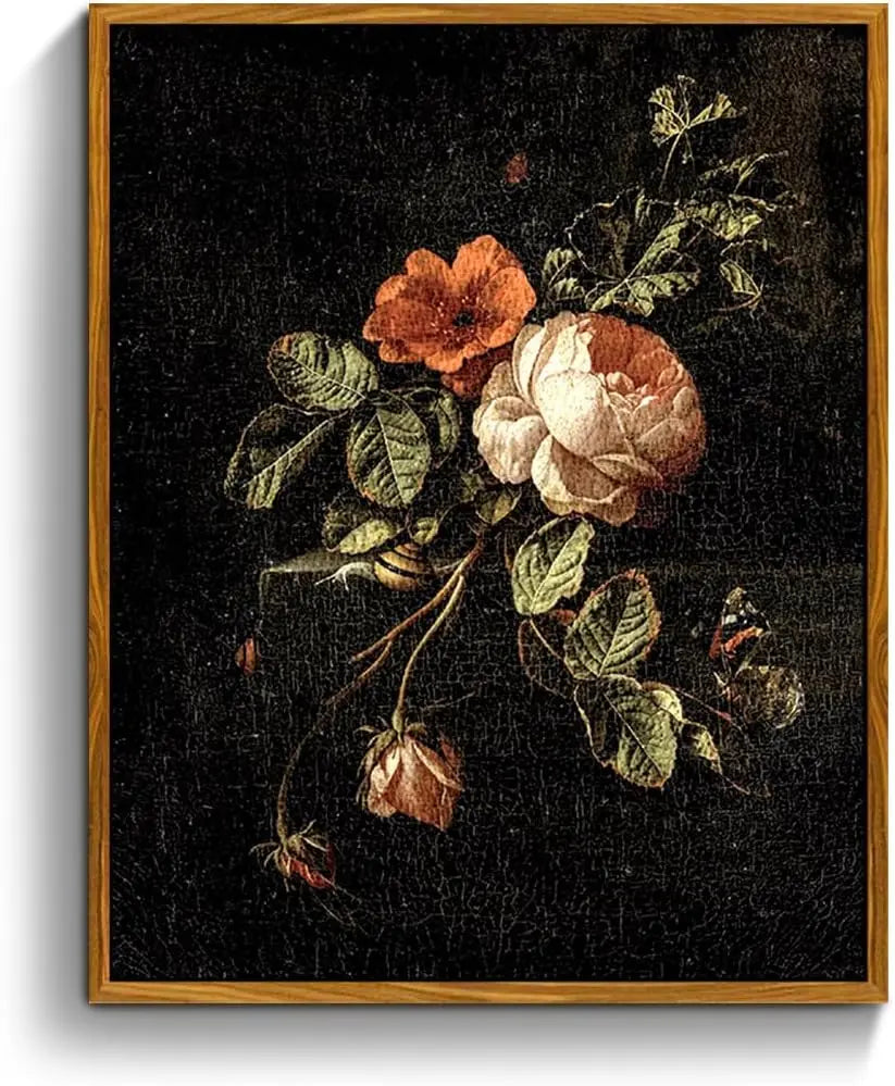 crmotu Floral Framed Wall Art, Flower Vintage Botanical Prints, Moody Rose Butterfly Canvas Pictures, Dark Academia Mid Century Modern Home Wall Decor for Bedroom Kitchen Office Desktop 8x10in https://www.amazon.com/dp/B0D5BBPJYZ