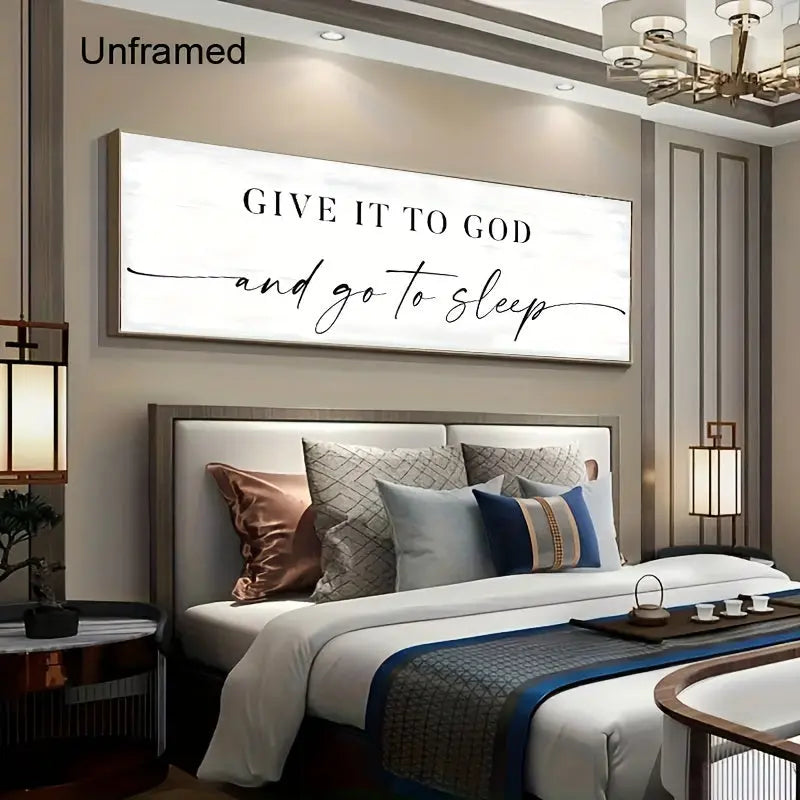 Inspirational "Give It to God and Go to Sleep" Quote Modern Minimalist Art Deco Canvas Print - 1pc Frameless Wall Hanging Decor for Living Room, Bedroom, Home Office, Classroom - Indoor Art Poster June Wall Art