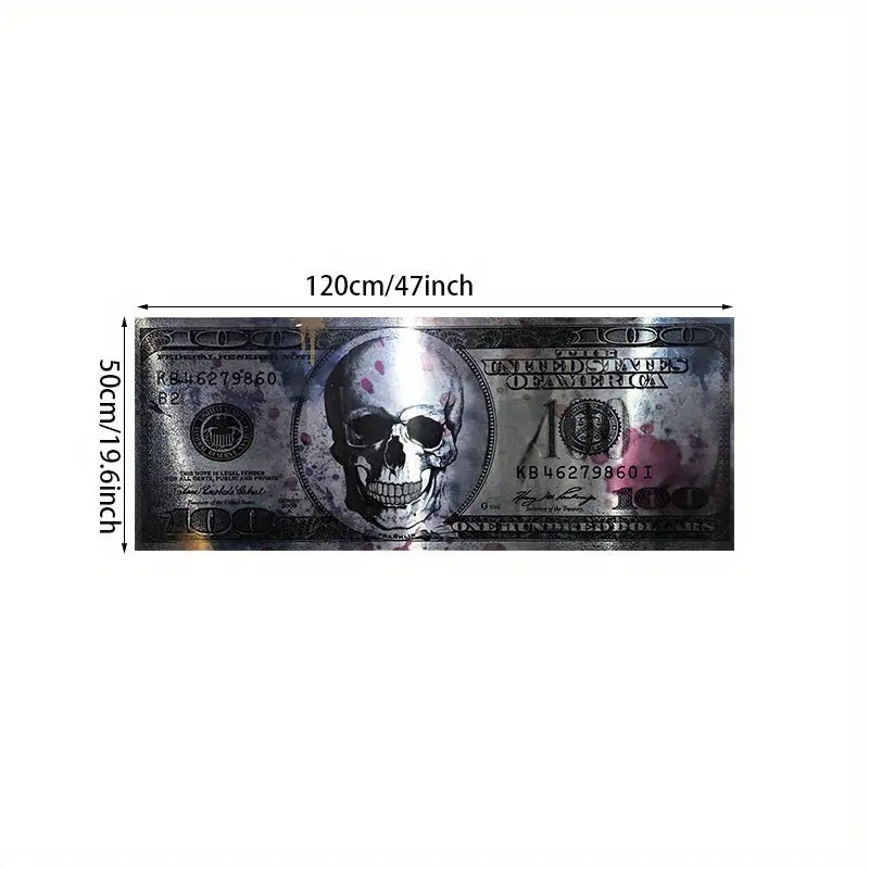 1pc Modern Art Canvas Poster, 50x120cm Unframed Skull and Money Bill Design, Creative 100 Dollar Wall Art Decor for Living Room, Indoor Horizontal Canvas Print June Wall Art