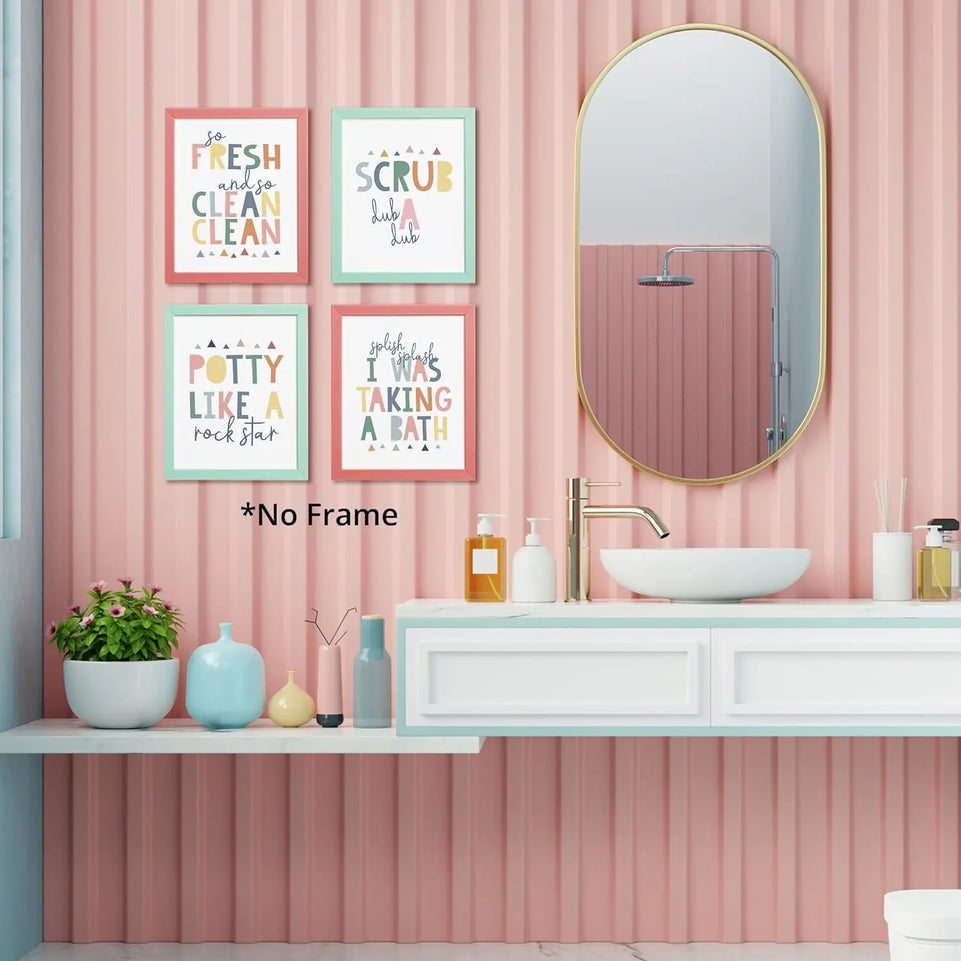 So Fresh and Clean Colorful Bathroom Art Poster Prints for Home Kid Washroom Restroom Nursery Toilet Laundry Decor,Funny Bathroom Rules Word Art Decorations Prints Wall Art Unframed 4pcs 8x10inches https://www.amazon.com/dp/B0BY6BBXTF