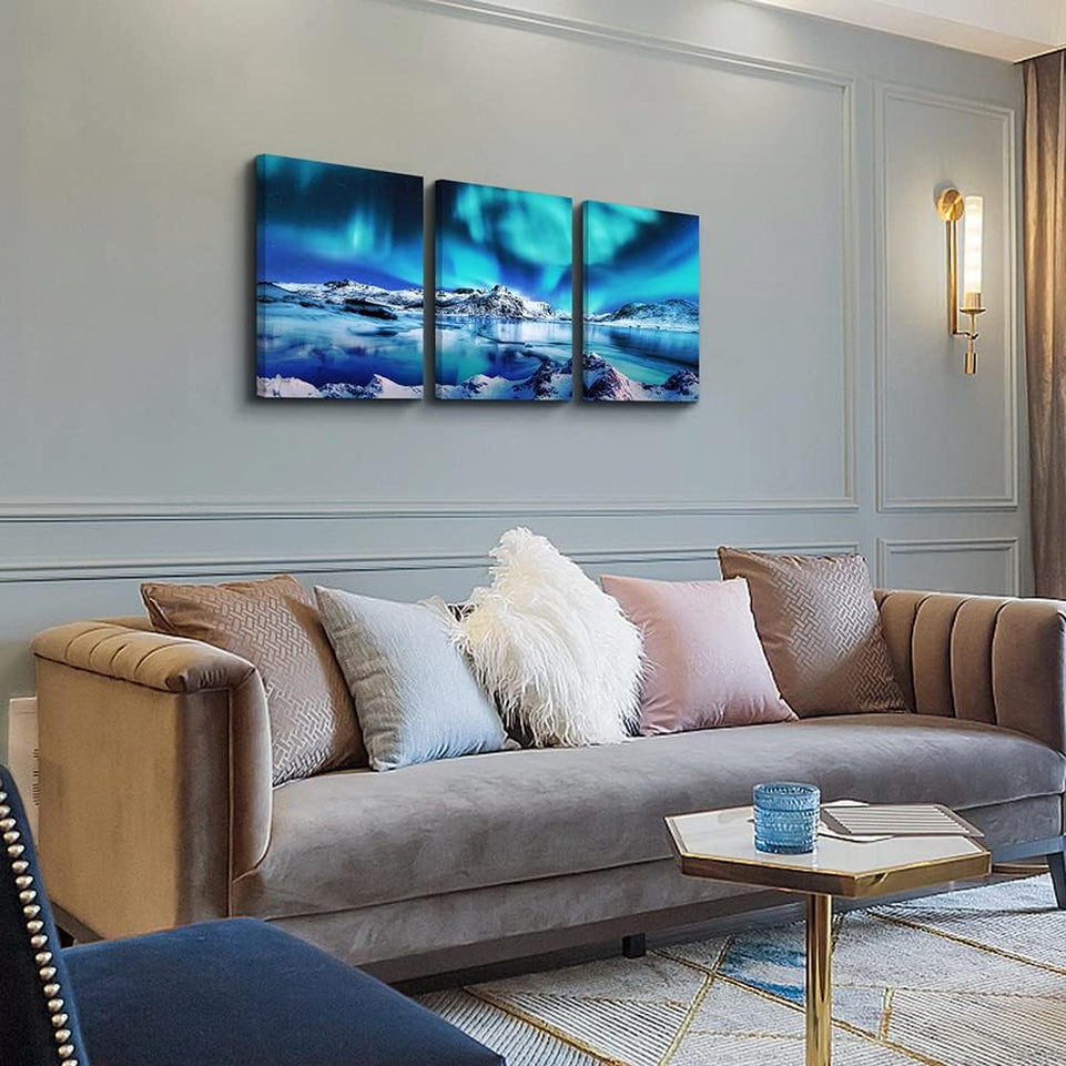 Canvas Wall Art For Living Room Wall Decor For Bedroom Farmhouse Wall Art Aurora Scenery Wall Paintings Office Wall Decor 3 Piece Framed Blue Wall Pictures Ready To Hang For Bathroom Home Decorations https://www.amazon.com/dp/B0BMF6TMHB