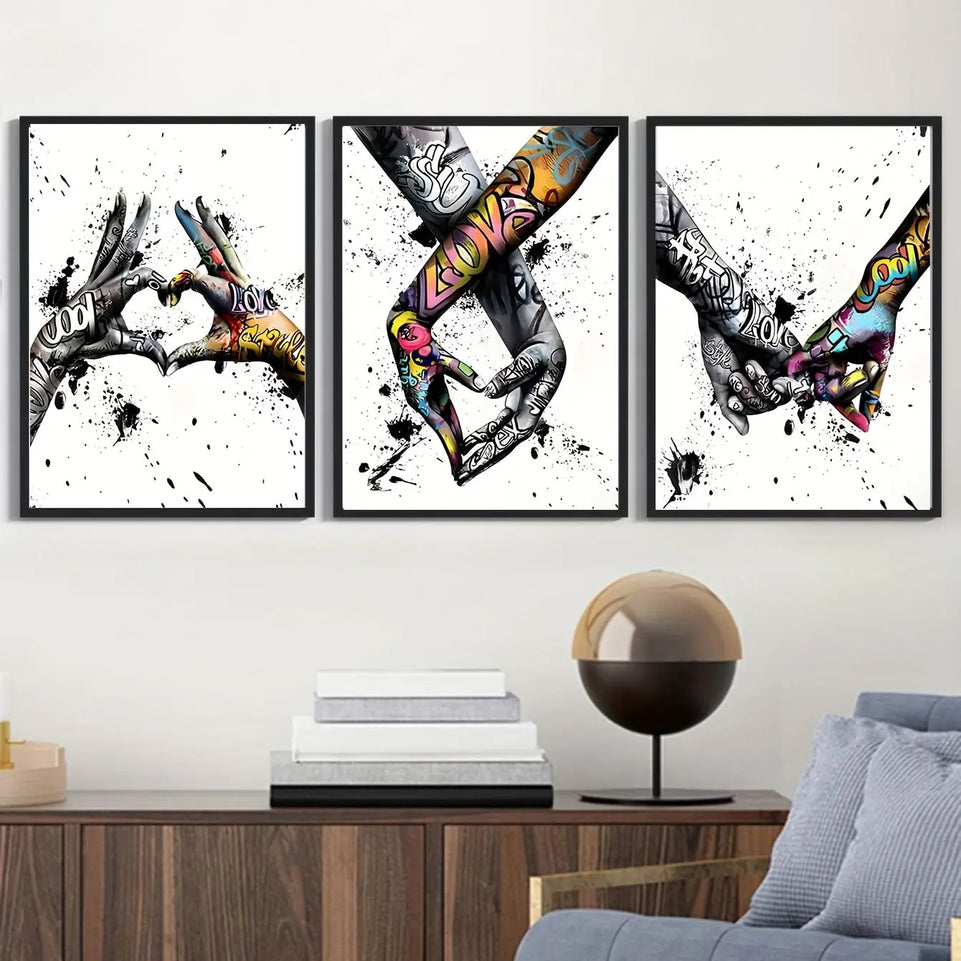 Abstract Graffiti Street Art Lover Kissing Canvas Painting Posters and Prints Hand By Hand Wall Art Pictures for Living Room June Wall Art