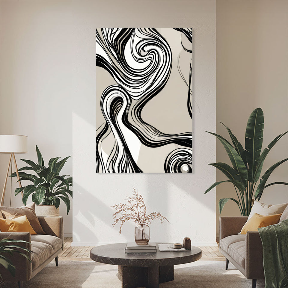 Abstract Swirls in Monochrome Canvas Art June Wall Art