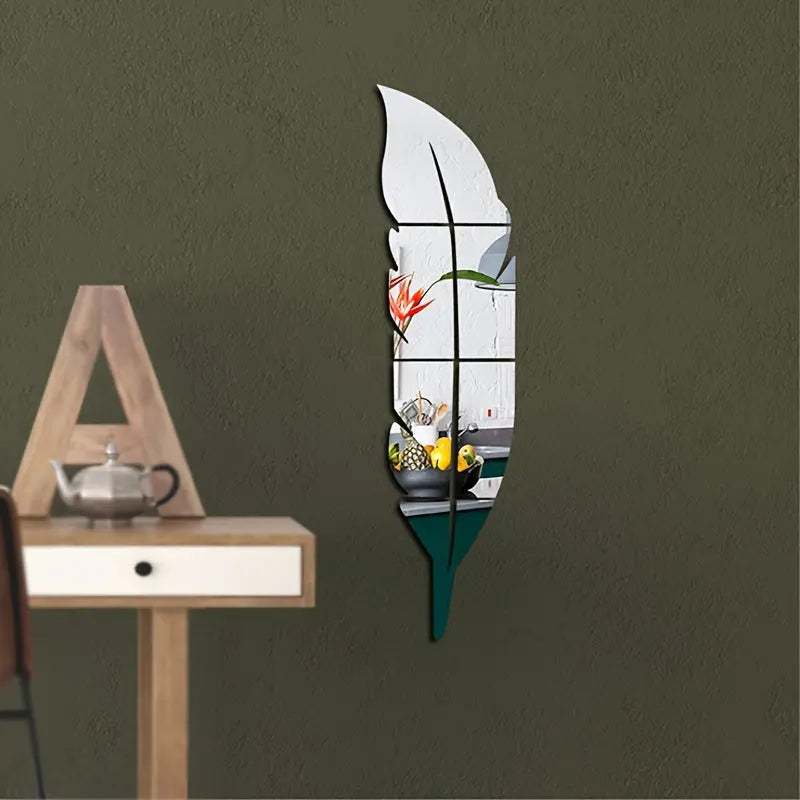 1pc Acrylic Feather Mirror Wall Sticker, Self Adhesive Art Decal Wall Decor, Living Room And Bedroom Wall Decor, Frameless Mirror Wall Sticker For Home Decorations June Wall Art