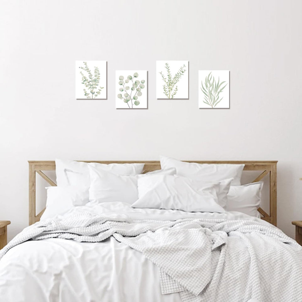 Erctoo Botanical Plant Canvas Wall Art, Framed Boho Wall Decor for Bathroom, Minimalist Aesthetic Bedroom Wall Art, Sage Green Eucalyptus Leaf Prints for Office, Set of 4PCS, 8”X10” https://www.amazon.com/dp/B0CFG2YPPX