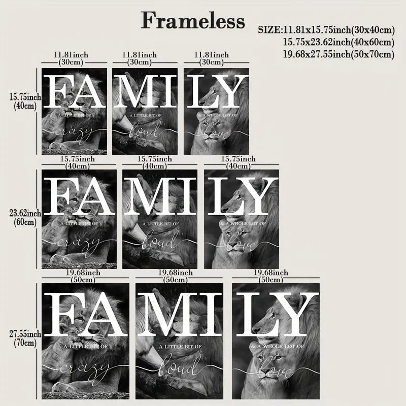 3pcs Unframed Black And White Lion Family Quote Home Signs Canvas Painting, Poster And Prints Animal Wall Art, Living Room Decoration Bedroom Home Decor Picture June Wall Art