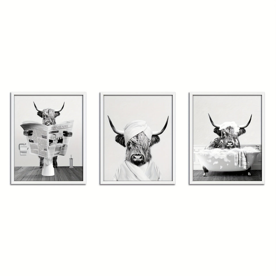 3pcs/set Funny Highland Cow Wall Art In Bathtub, Black And White Canvas Cow In Bathroom Picture, Humor Animals Bathroom Artwork Prints Rustic Farmhouse Style Wall Decor For Living Room,Bedroom, Kids Bathroom Decor, 12x16 Inch, No Frame https://www.temu.com/search_result.html?search_key=601099514837992