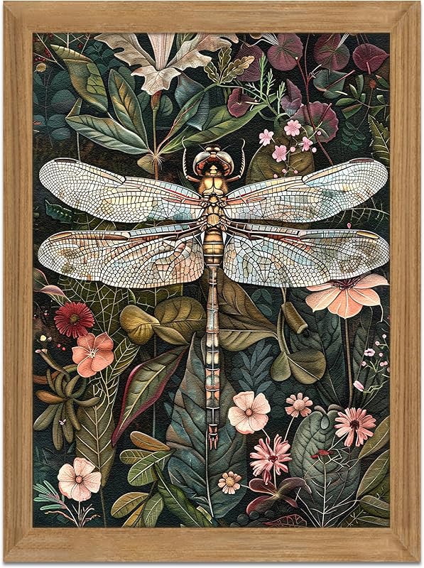 Framed Vintage 3D Textured Wall Art - Dark Green Dragonfly Flowers Wall Decor - Hand Drawn Sandstone Nature Botanical Pictures for Living Room Bedroom Home Decor 12x16in https://www.amazon.com/dp/B0D4V264VF