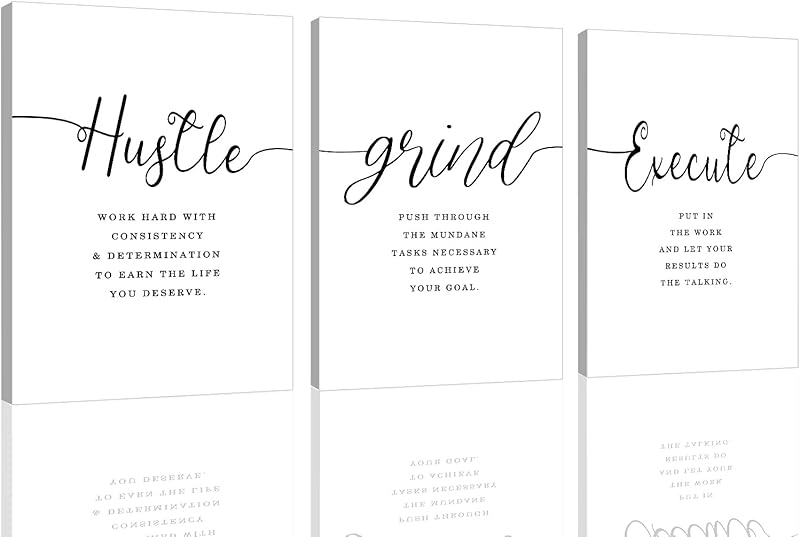 Framed Canvas Wall Art Success Quote For Office, Black Large Positive Motivational Poster, Set of 3, Execute Failure Definition, Inspirational Print (A-3pcs,12x16inchx3pcs) https://www.amazon.com/dp/B08CVF24C6
