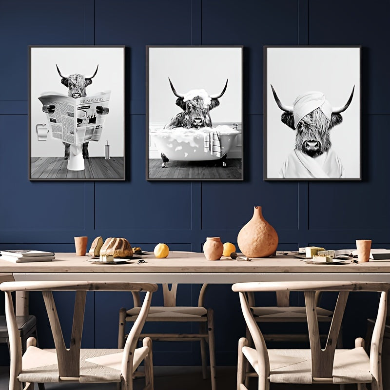 3pcs/set Funny Highland Cow Wall Art In Bathtub, Black And White Canvas Cow In Bathroom Picture, Humor Animals Bathroom Artwork Prints Rustic Farmhouse Style Wall Decor For Living Room,Bedroom, Kids Bathroom Decor, 12x16 Inch, No Frame https://www.temu.com/search_result.html?search_key=601099514837992