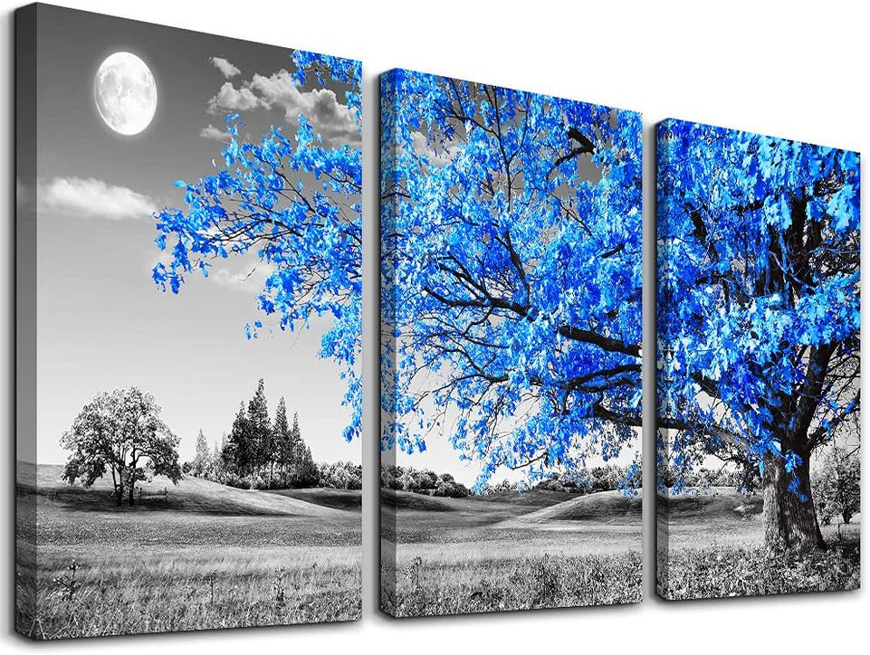 Wall Art For Living Room black and white Blue tree moon Canvas Wall Decor for Home artwork Painting 12" x 16" 3 Pieces Canvas Print For bedroom Decor Modern Salon kitchen office Hang a picture https://www.amazon.com/dp/B07DW1DLWF