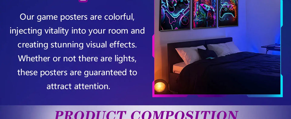 3pcs Game Room Decor Neon Gaming Posters Wall Art Gamer Accessories Theme Canvas Print Game Console Painting Picture for Children Youth Game Boys Bedroom Teen Wall Decor Unframed 12"x16"x3 https://www.amazon.com/dp/B0CPCHHKQD