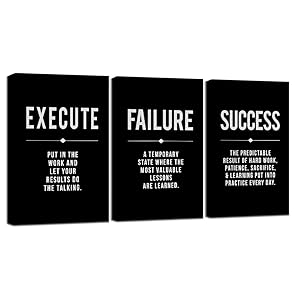 Framed Canvas Wall Art Success Quote For Office, Black Large Positive Motivational Poster, Set of 3, Execute Failure Definition, Inspirational Print (A-3pcs,12x16inchx3pcs) https://www.amazon.com/dp/B08CVF24C6