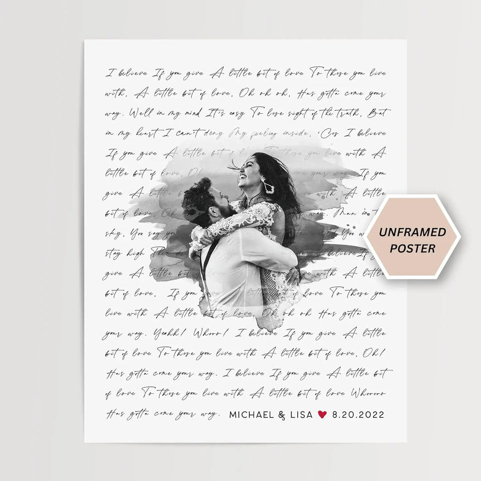 Personalized Song Lyrics Wall Art - Custom Wedding Photo Couples - Anniversary Wedding Gift for Him or Her - Wedding Song Lyrics - Valentines Gift for Wife or Husband - Canvas and Framed Options https://www.amazon.com/dp/B0BLRBG2HL