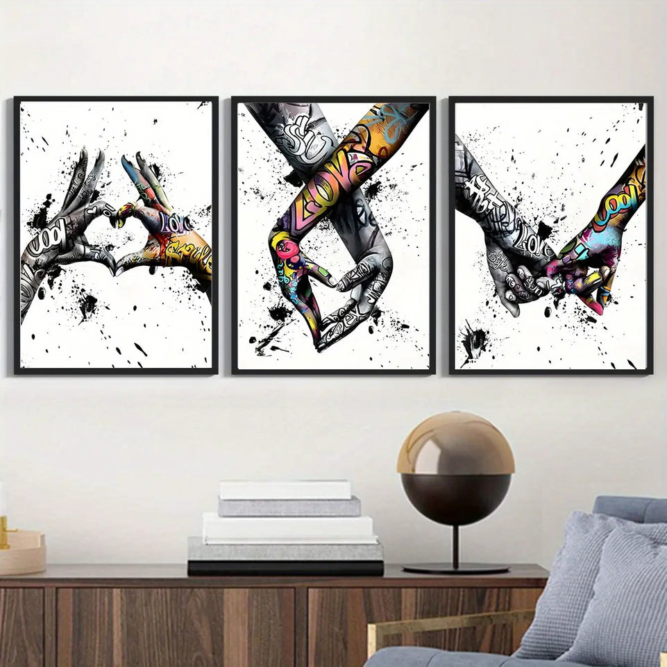 Abstract Graffiti Street Art Lover Kissing Canvas Painting Posters and Prints Hand By Hand Wall Art Pictures for Living Room June Wall Art