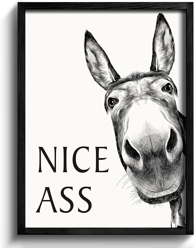 Heiple Framed Bathroom Art Bathroom Wall Decor Farmhouse Home Bathroom Decor Sets Vintage Funny Wall Art Bathroom Signs (11"x14" Black Framed, Donkey) https://www.amazon.com/dp/B0CGRGT7J3