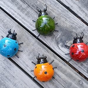 GIFTME 5 Metal Garden Wall Art Decorative Set of 4 Cute Ladybugs Outdoor Wall Sculptures https://www.amazon.com/dp/B07HF2Z653