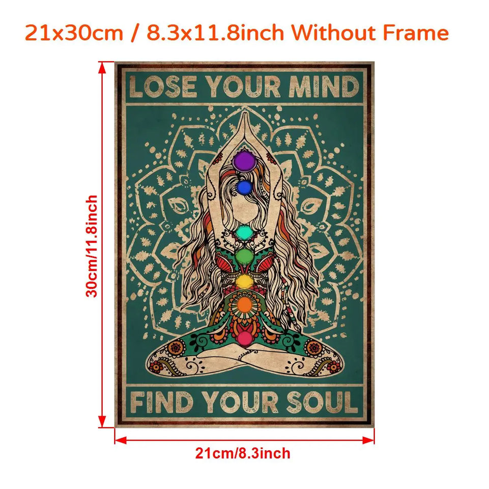 1pc Vintage Gyspy Girl Yoga Pose Wall Art for Home Decor - Lose Your Mind, Find Your Soul - Retro Canvas Poster with No Frame June Wall Art