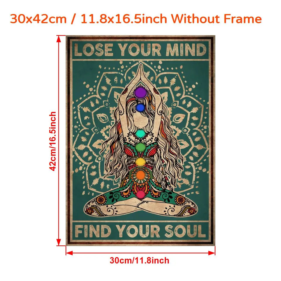 1pc Vintage Gyspy Girl Yoga Pose Wall Art for Home Decor - Lose Your Mind, Find Your Soul - Retro Canvas Poster with No Frame June Wall Art