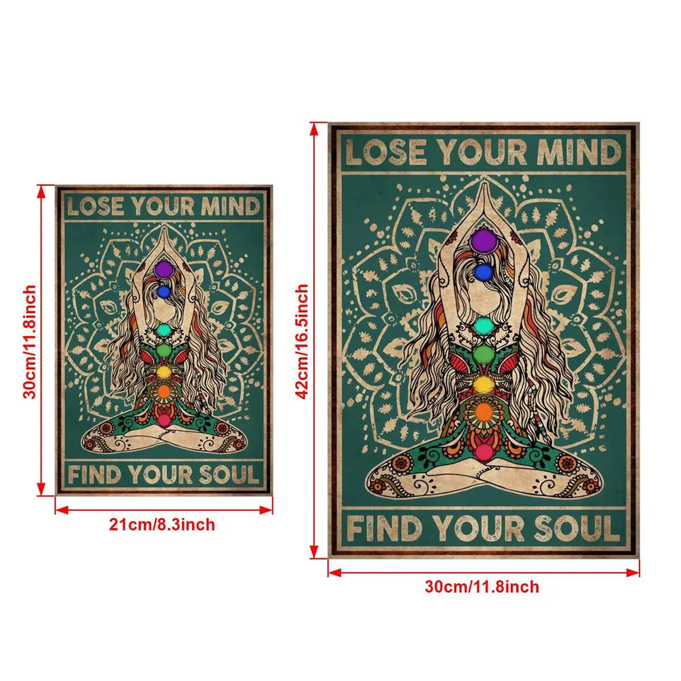 1pc Vintage Gyspy Girl Yoga Pose Wall Art for Home Decor - Lose Your Mind, Find Your Soul - Retro Canvas Poster with No Frame June Wall Art