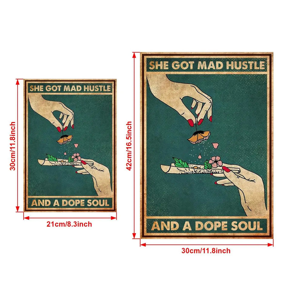 1pc Retro Canvas Painting Print Poster She Got Mad Hustle And A Dope Soul Hand Flower Pattern Poster Wall Art Home Decor Room Decor Canvas Poster No Frame June Wall Art