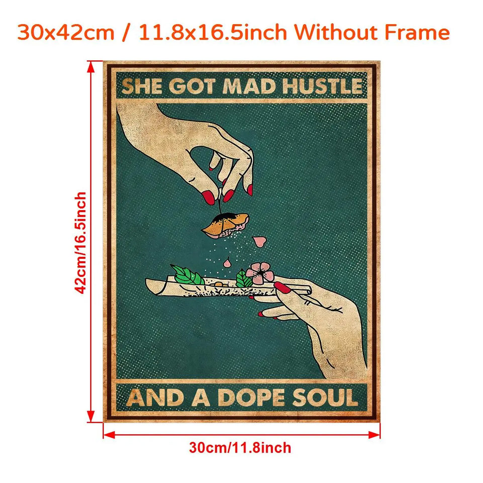 1pc Retro Canvas Painting Print Poster She Got Mad Hustle And A Dope Soul Hand Flower Pattern Poster Wall Art Home Decor Room Decor Canvas Poster No Frame June Wall Art