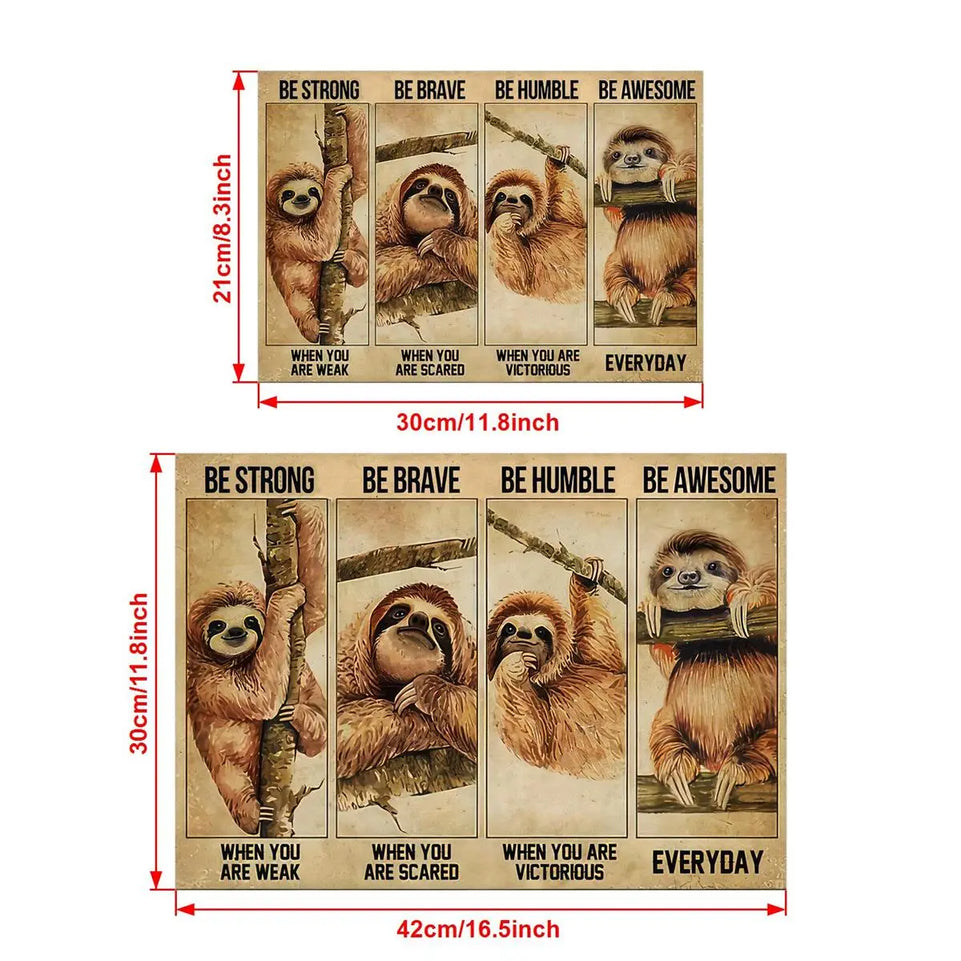 1pc Be Strong Be Brave Sloth Wall Art - Inspirational Canvas Poster for Living Room Decor - Funny Animal Design - No Frame Needed June Wall Art