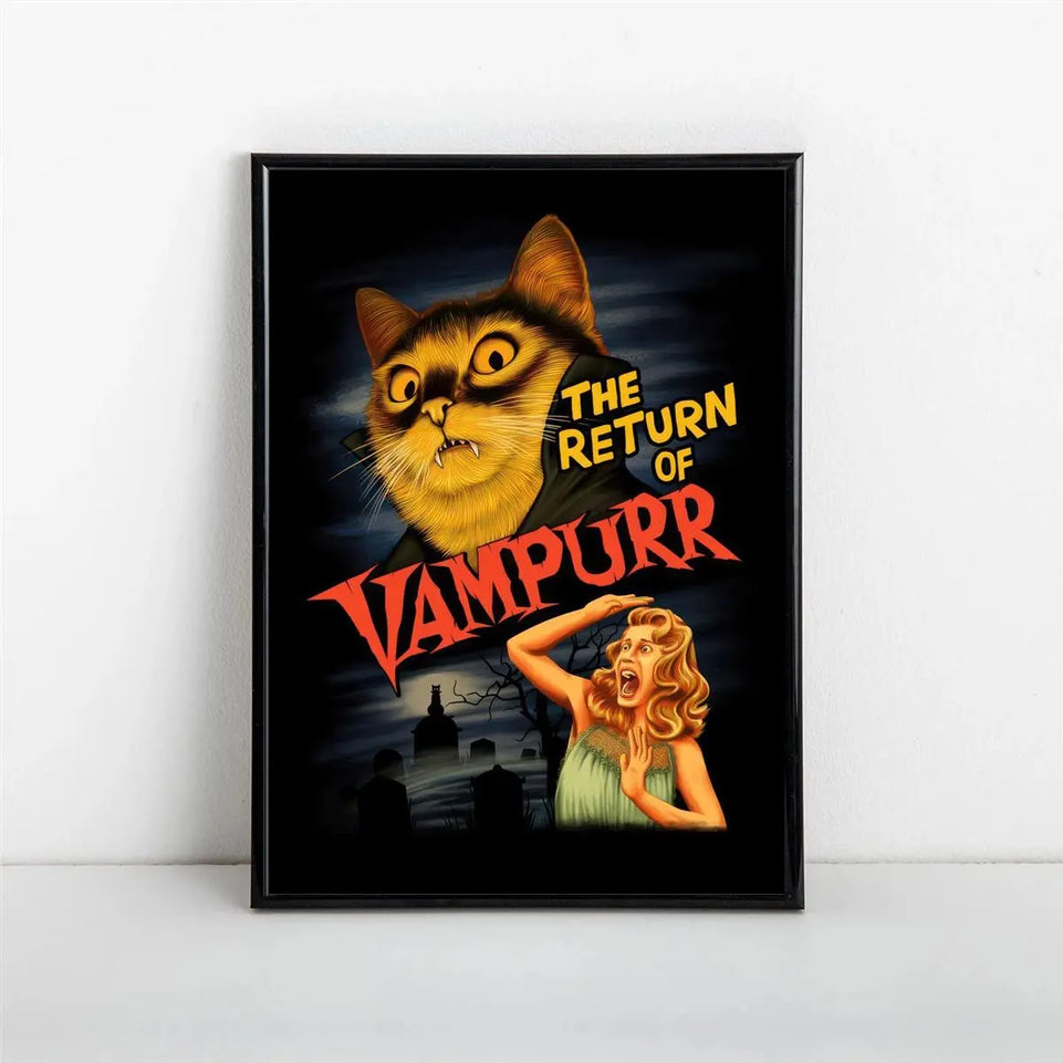 1pc "The Return of Vampurr" Canvas Poster - Vintage Horror-Comedy Cat Lover Wall Art, Frameless, Pine Wood Canvas, Vertical Orientation for Living Room & Bedroom Decor June Wall Art