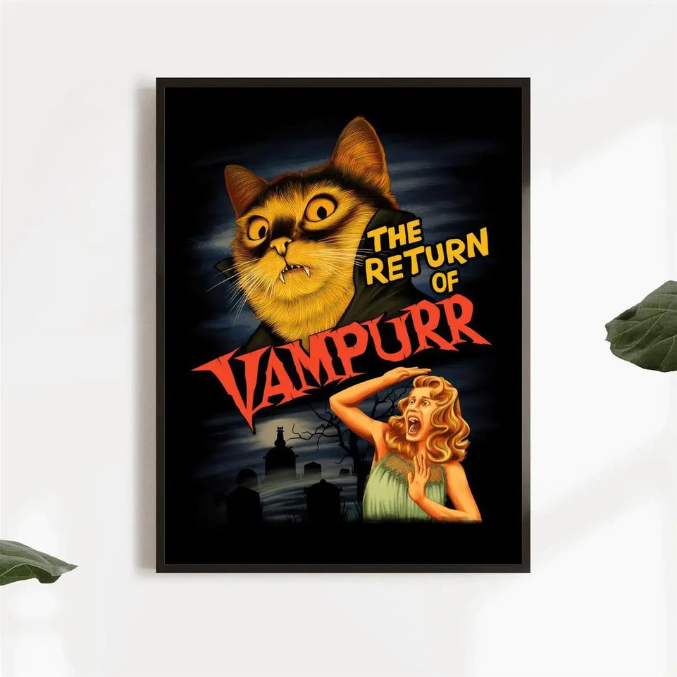 1pc "The Return of Vampurr" Canvas Poster - Vintage Horror-Comedy Cat Lover Wall Art, Frameless, Pine Wood Canvas, Vertical Orientation for Living Room & Bedroom Decor June Wall Art