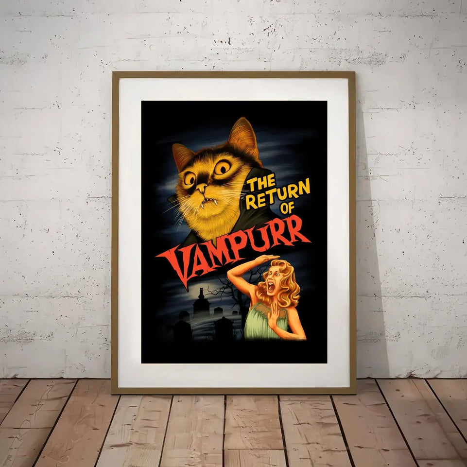 1pc "The Return of Vampurr" Canvas Poster - Vintage Horror-Comedy Cat Lover Wall Art, Frameless, Pine Wood Canvas, Vertical Orientation for Living Room & Bedroom Decor June Wall Art