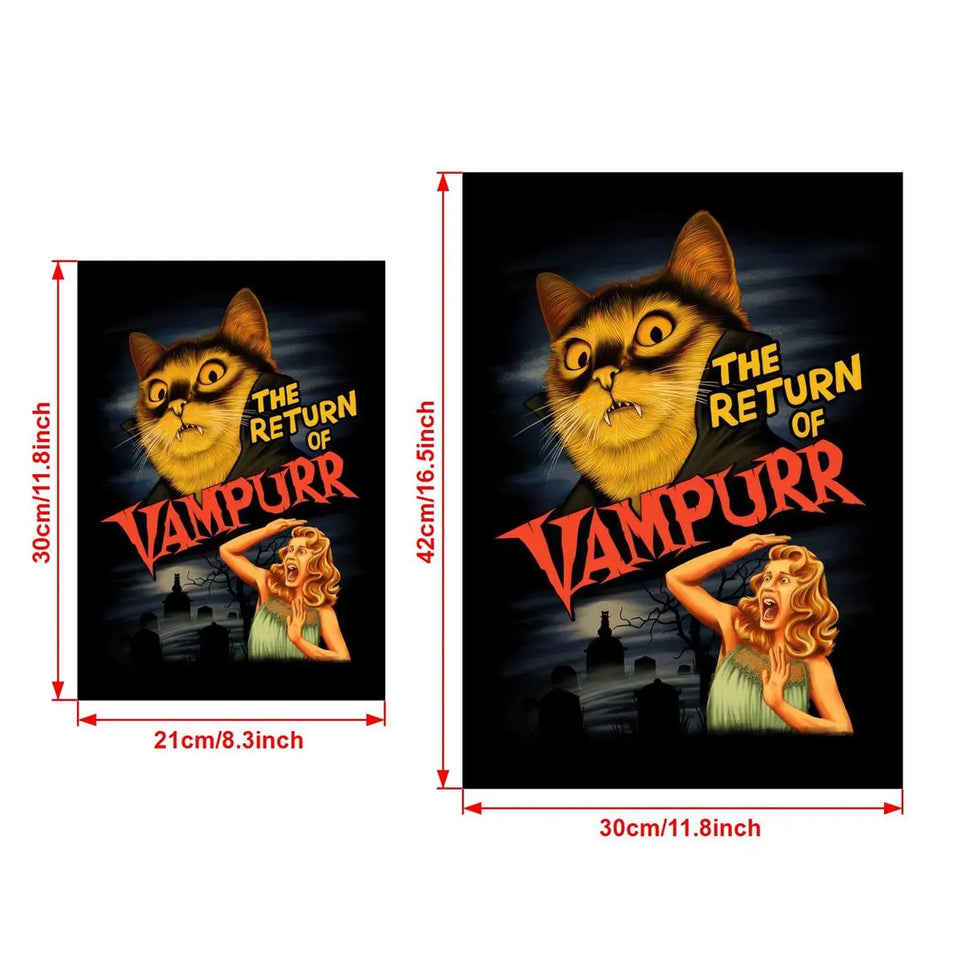 1pc "The Return of Vampurr" Canvas Poster - Vintage Horror-Comedy Cat Lover Wall Art, Frameless, Pine Wood Canvas, Vertical Orientation for Living Room & Bedroom Decor June Wall Art