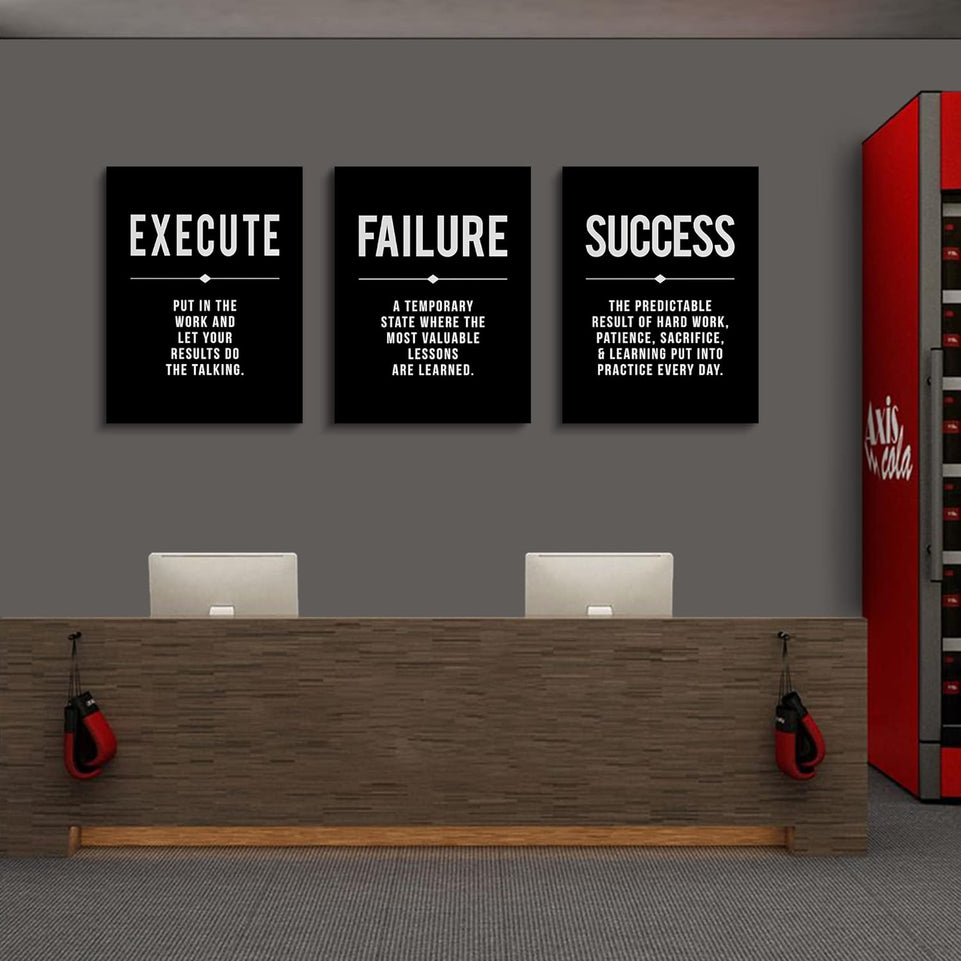 Framed Canvas Wall Art Success Quote For Office, Black Large Positive Motivational Poster, Set of 3, Execute Failure Definition, Inspirational Print (A-3pcs,12x16inchx3pcs) https://www.amazon.com/dp/B08CVF24C6