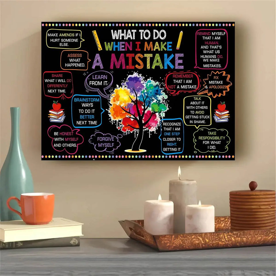 1pc What To Do When I Make A Mistake, Make Amends If I Hurt Someone Else Canvas, Unframed Poster, Back To School Gift Art Prints Wall Art Pictures, Home Decor, No Frame June Wall Art