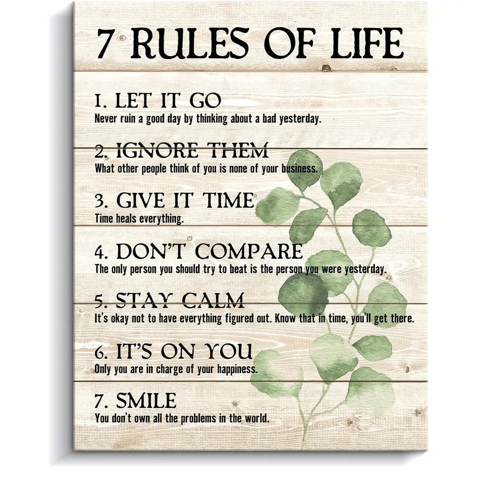 Inspirational Perfect Wall Art 7 Rules of Life Canvas Print - No Framing Needed for Home and Office June Wall Art