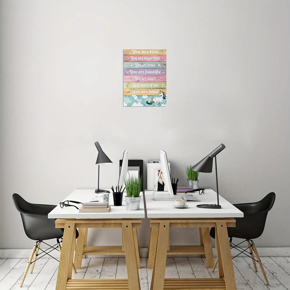 Unicorn Canvas Wall Art Set Inspirational Quotes - 1pc Frameless Motivational Positive Affirmation Decor, Whimsical Fantasy Design for Living Room, Bedroom, Home Decor, 12x16 June Wall Art