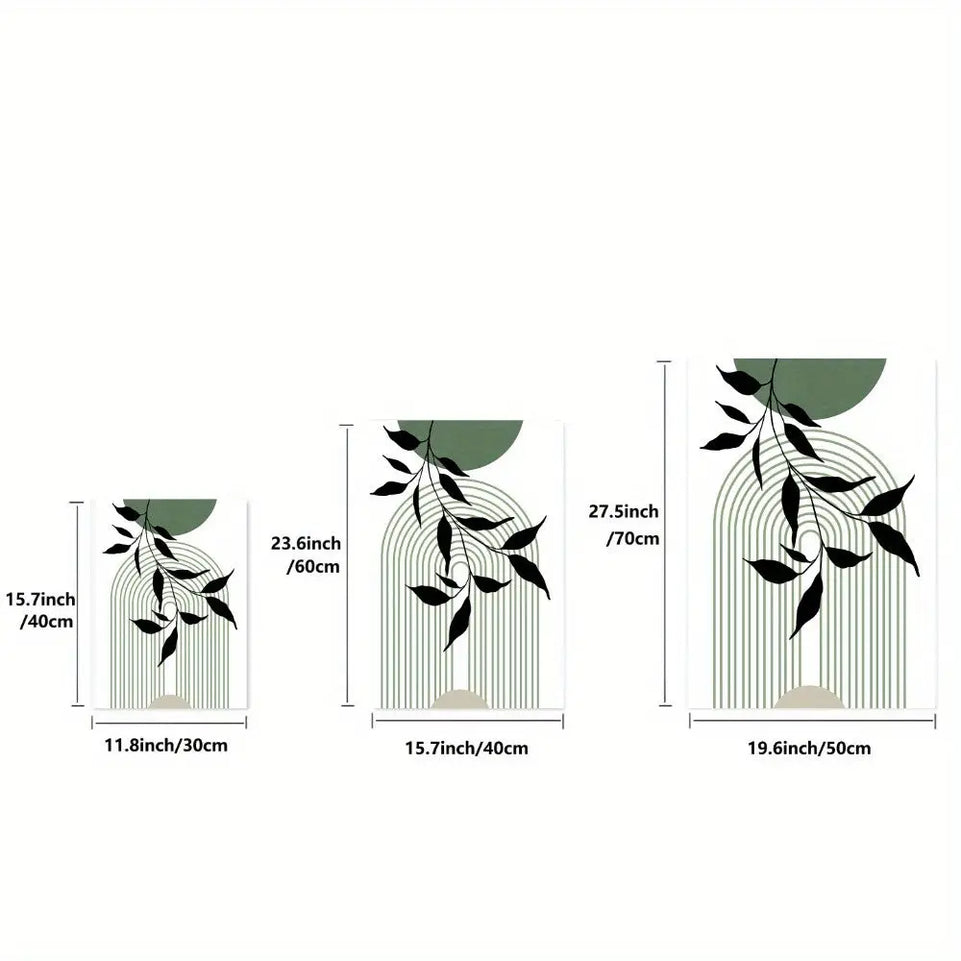 3pcs Sage Green & Black Abstract Canvas Wall Art Set - Modern Boho Decor with Geometric & Botanical Accents for Living Room, Bedroom, Office - Frameless Mid-Century Style Posters, Wall Decor June Wall Art