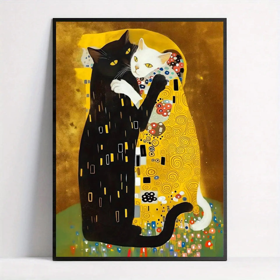 1pc Canvas Poster, Kitty Klimt Poster Art Prints De Dikhotomyart Print Poster Wall Art for Living Room, Wall Decor for Bedroom, Home Decor Room Decor Frameless June Wall Art