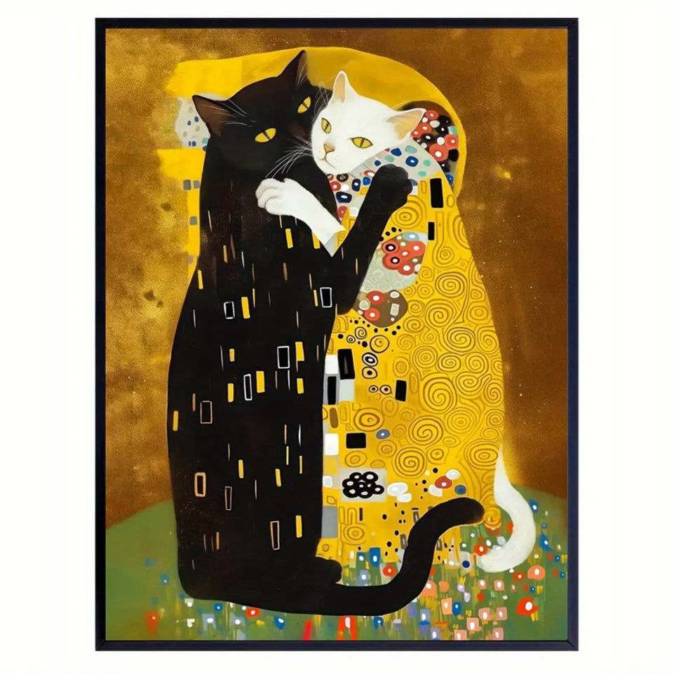 1pc Canvas Poster, Kitty Klimt Poster Art Prints De Dikhotomyart Print Poster Wall Art for Living Room, Wall Decor for Bedroom, Home Decor Room Decor Frameless June Wall Art