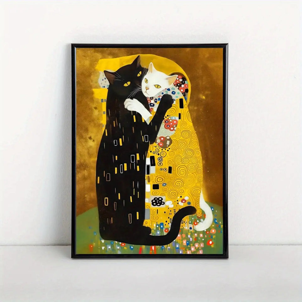 1pc Canvas Poster, Kitty Klimt Poster Art Prints De Dikhotomyart Print Poster Wall Art for Living Room, Wall Decor for Bedroom, Home Decor Room Decor Frameless June Wall Art