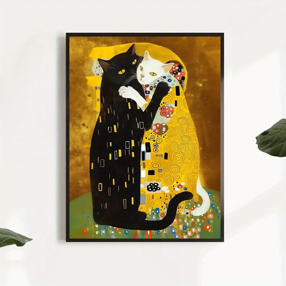 1pc Canvas Poster, Kitty Klimt Poster Art Prints De Dikhotomyart Print Poster Wall Art for Living Room, Wall Decor for Bedroom, Home Decor Room Decor Frameless June Wall Art