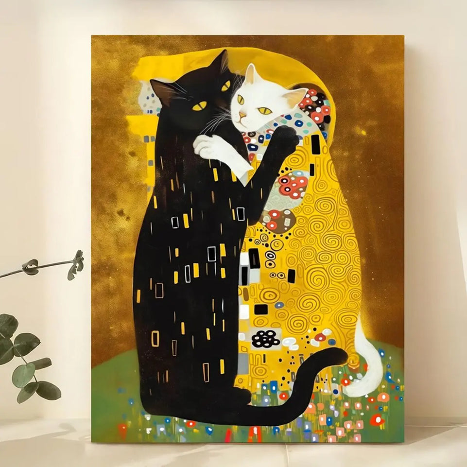 1pc Canvas Poster, Kitty Klimt Poster Art Prints De Dikhotomyart Print Poster Wall Art for Living Room, Wall Decor for Bedroom, Home Decor Room Decor Frameless June Wall Art