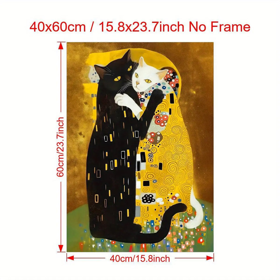 1pc Canvas Poster, Kitty Klimt Poster Art Prints De Dikhotomyart Print Poster Wall Art for Living Room, Wall Decor for Bedroom, Home Decor Room Decor Frameless June Wall Art